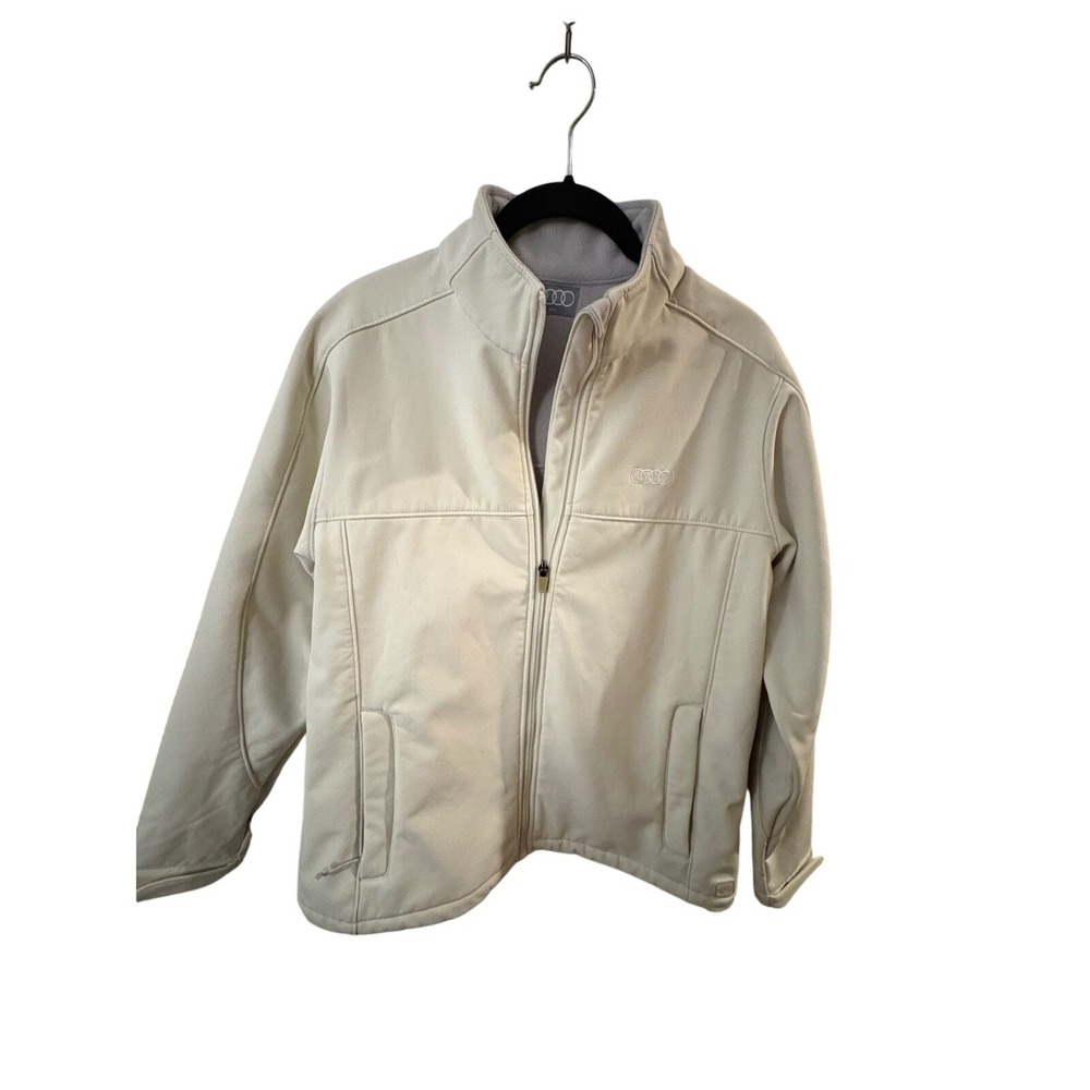 Audi Sportswear‎ Jacket Women's Medium Full Zip Beige Fleece Lined Car Coat